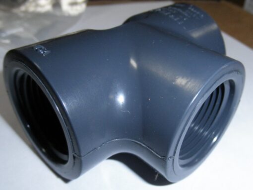 Schedule 80 1" Tee. All Threaded Female Ports. Made by IPEX, meets ASTM D-2464. NSN 4730-01-554-8180. Female IPT FNPT R1A2