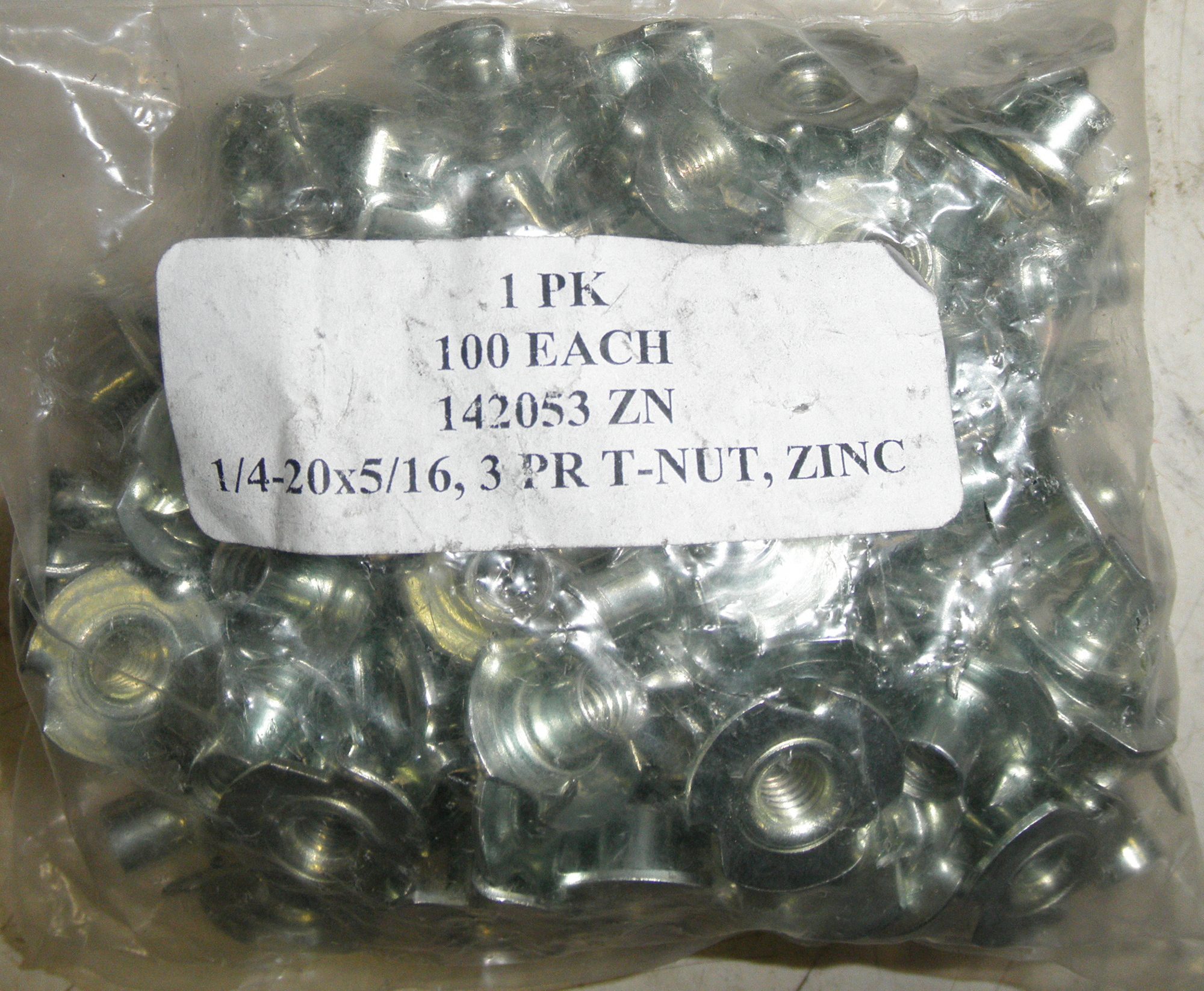 Qty 50-3 Prong Tee Nut Straight Barrel Zinc Plated T-Nut OAL 1/4-20 x 5/16" 
