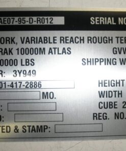 New, 9905-01-443-9789, Identification Plate, 6618842, JLG, Trak, Skytrak, 10000M, ATLAS, R2A6