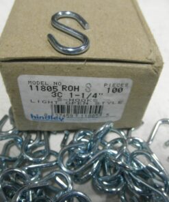 New, NIB, Box of 100 S-Hooks, 1-1/4" S-Hooks, Hindley Manufacturing USA, Model11805, S Hooks, Light Open Style, 11836, 3/8" Eye; 1/4" Opening; .105 Gage, 11805ROH, 037459118055, 3C, Drop Ceiling, Suspended Lights, Shop Lights, Hanging Plants, Made in USA, L1C6