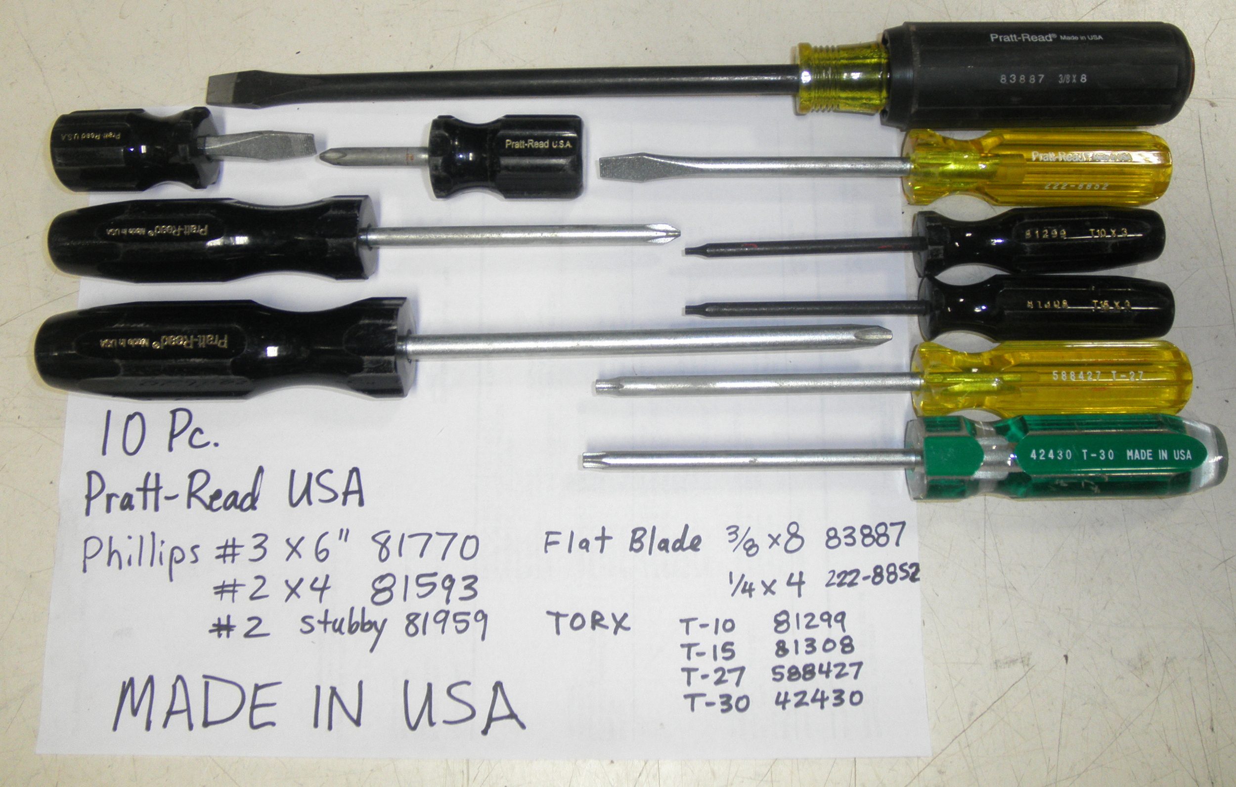 Reduced Price USA Pratt-Reed 8" x 3/8" Flat Blade Round Shank Screwdriver 
