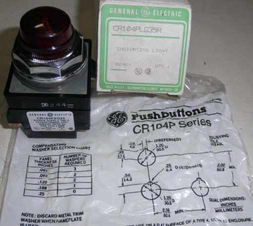 NEW, CR104PLG35R, GE Indicating Light, Made in USA, General Electric, Pilot Light RED, NIB, L1B4