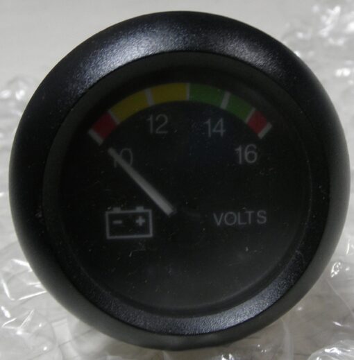 12423154-002, FMTV Voltmeter, 10-16V Gauge, 6625-01-523-3022, TACOM 19207-12423154-002, 10-16 Volts, NOS, new take-off from surplus panel, a few scratches may be present. Includes hardware. R1A4