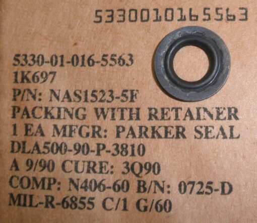New, 5330-01-016-5563, Packing With Retainer, National Aerospace Standards, NAS1523-5F MILR6855C1G60 N406-60 0725-D, NAS1523-5F, MILR6855C1G60, COMP: N406-60, B/N 0725-D, Sealing Washer, L3B5