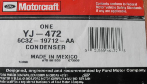 New, NOS; a few bent fins see photos. Motorcraft YJ-472, Genuine Ford Condenser, 6C3Z-19712-AA, 6C3Z-19712-AB, F81Z-19712-AA, YJ472, 6C3Z19712AA 6C3Z19712AB, F81Z19712AA, 6C3419710AA, T2