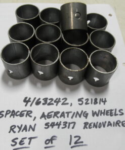 Qty. 12 4163242, Spacer; Wheel, Aerating Wheel Spacer, 521814, Fits Ryan 544317 Renovaire, 4163242, Spacer; Wheel Assembly, Aerating Wheel Spacer,  Ryan Renovaire, Measures approx 1.44" OD x 1.3" ID x 1.4" long, with window, C6D7