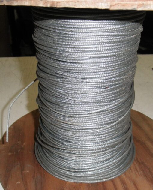 4010-01-576-6386 48-02111-003 8Lb. Roll 1/16 3/32 Coated 7X7 Galvanized Steel Aircraft Cable Length Unknown, with Reel it weighs approx 8 pounds. Supposedly 1000' weighs 9.7 pounds. R1A6