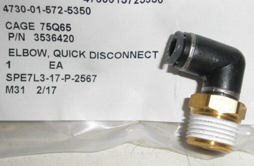 4730-01-572-5350 Elbow; Quick Disconnect 3536420 KV2L07-36S DOT Fitting; Male Elbow 1/4"x 3/8" NPT WCD6L
