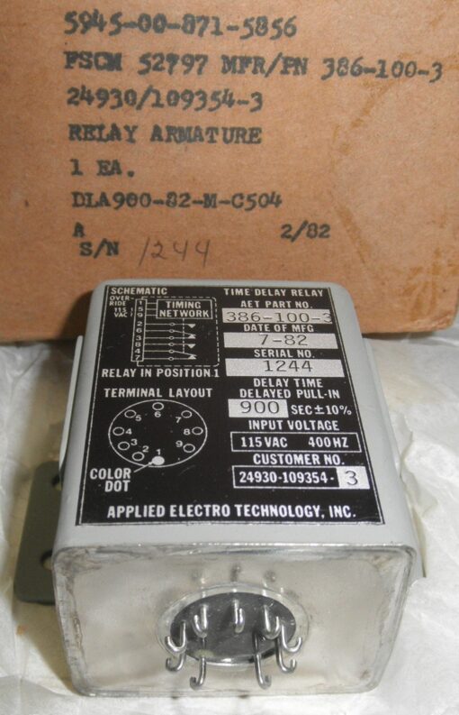 5945-00-871-5856 Relay; Electromagnetic 109354-3 Relay Armature 386-100-3 R1B3