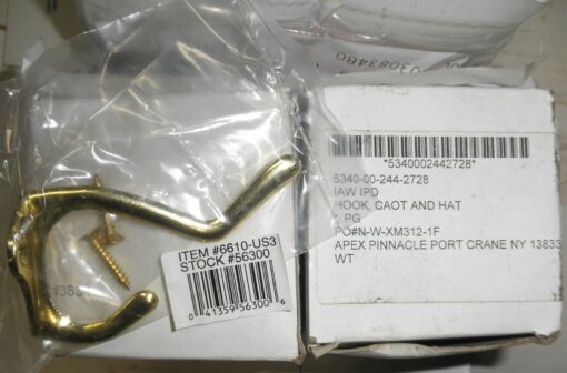5340-00-244-2728 Qty. 39 Hager 56300-6610 3"Brass Coat and Hat Hook 56300-6610-US3 FF-H-111 TY1172 ANSI A156.16 041359563006 GTBD13