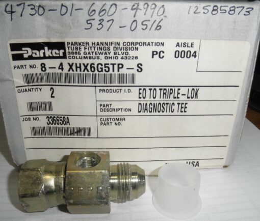 8-4 XHX6G5TP-S NOS Parker Diagnostic Tee 4730-01-537-0516 4730-01-660-4990 12585873 EO to Triple-Lok Diagnostic Tee New Old Stock; light oxidation is present; see photos. R1C8