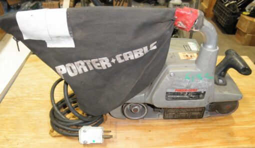3x24 Belt Sander Porter Cable 360 10.5 Amp Works but Trigger Switch is Stuck ON; Runs as soon as plugged into wall. Collection bag has a hole in it. New Switch approximately $20. Engravings are present. Proudly Made in USA. R3B2